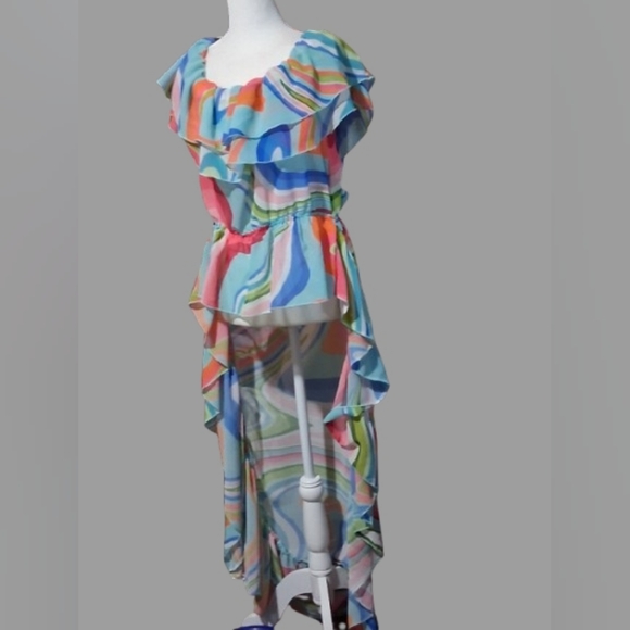 New "NWT" Girl Soul High Low Colorful Ruffled Romantic Maxi Dress, XL - Picture 3 of 11
